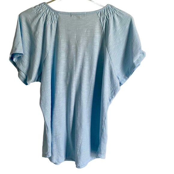 Adrienne Vittadini NEW Blue Short Sleeve Shirt Detailed Neckline Women's Medium - Picture 6 of 9